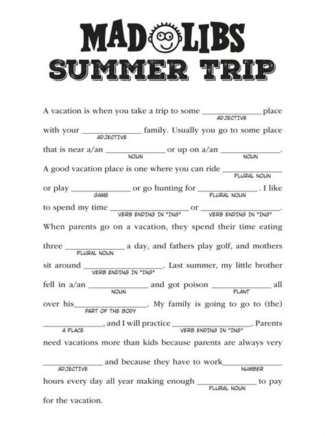 printable summer mad libs|mad libs template.